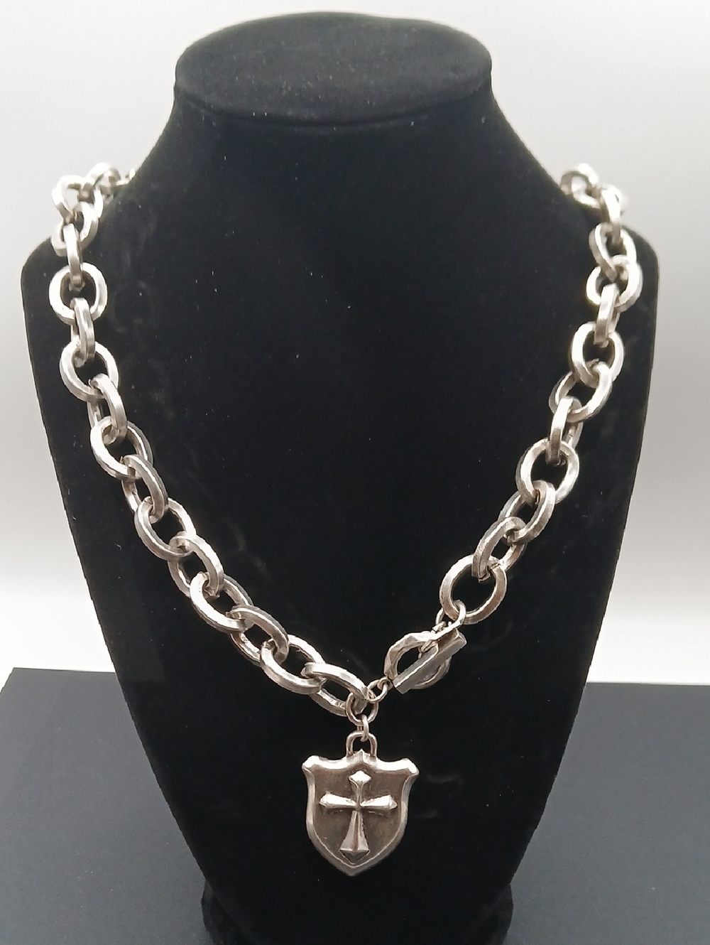 Silver Tone Medieval Shield Cross Pendant Necklace - Fashion Jewelry